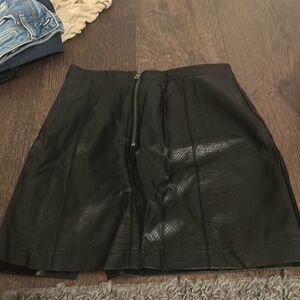 Leather Black Snake Skin Print Skirt